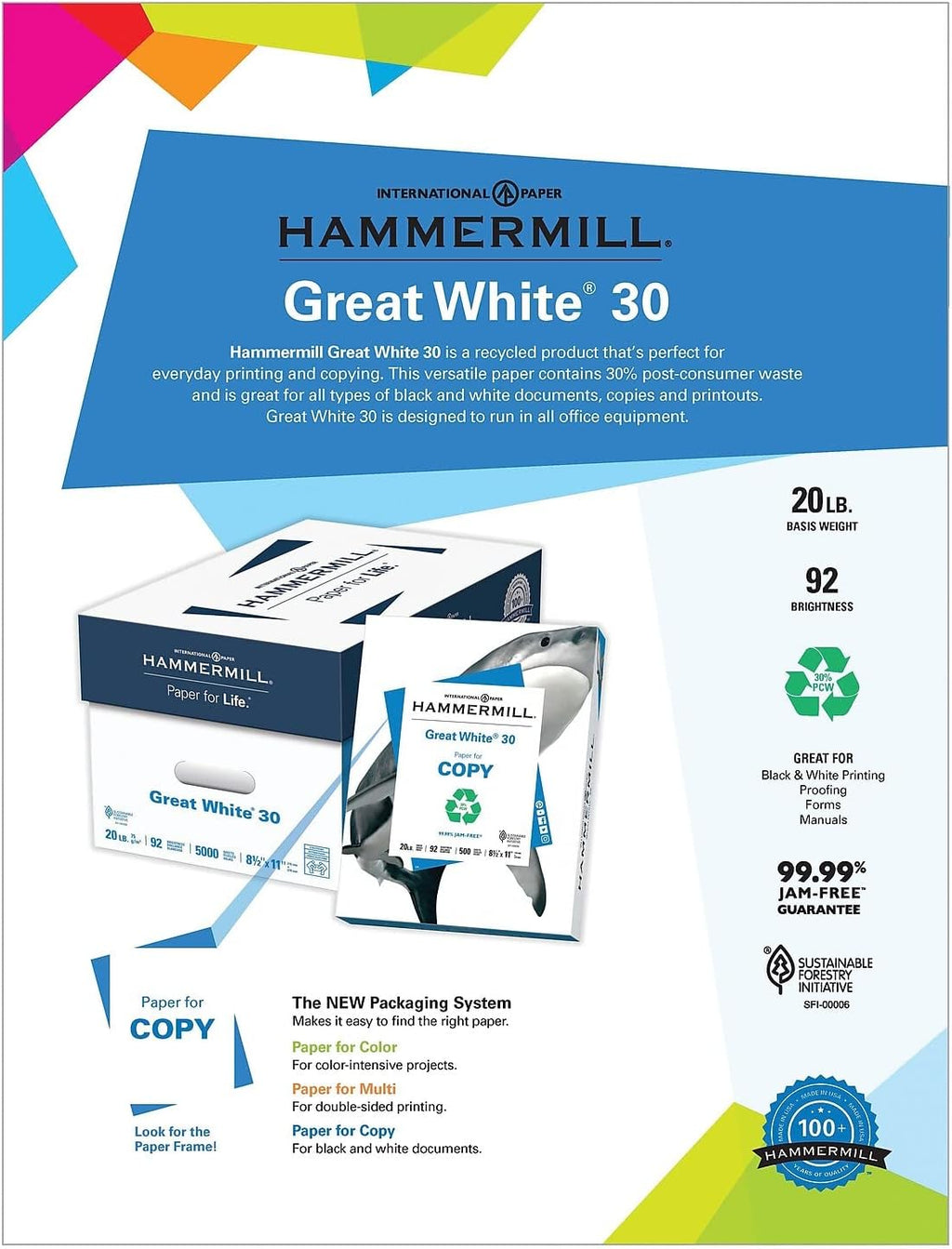 100 Recycled Copy Paper, 20Lb, 8-1/2 X 11, White, 5,000 Sheet N821871