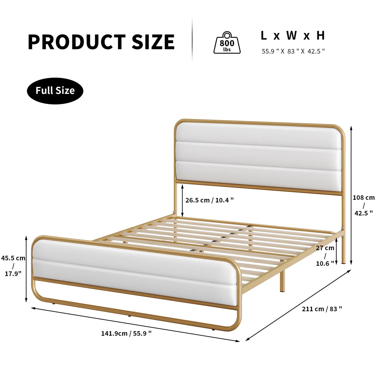 Full Bed Frame with PU Leather Upholstered Headboard T951241