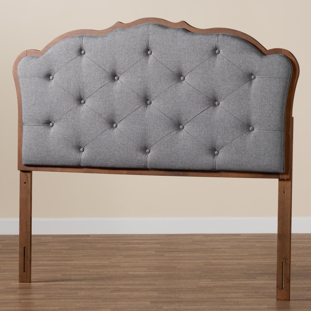 Grey Fabric and Walnut Brown Wood King Size Headboard X17701