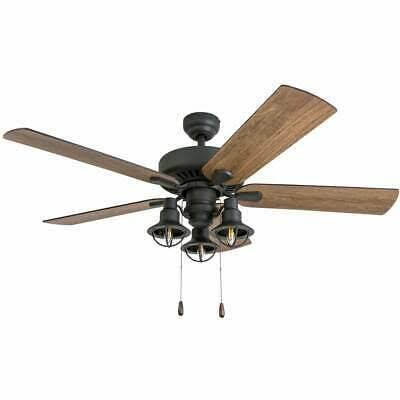Rustic Industrial Farmhouse LED Ceiling Fan with Light Kit and Remote, 52x22 W1573