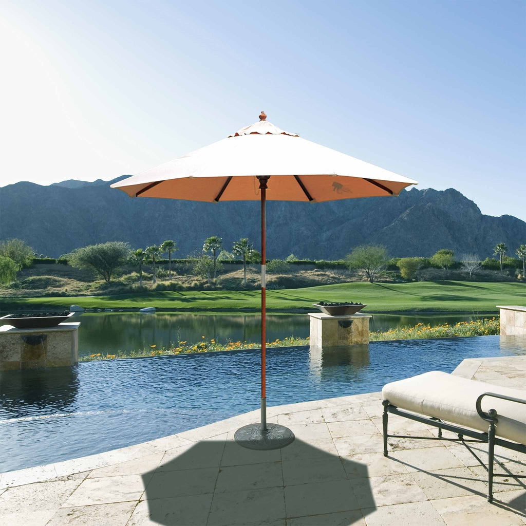 7.5 ft. Dark Wood Cafe Jockey Red Sunbrella Umbrella V402