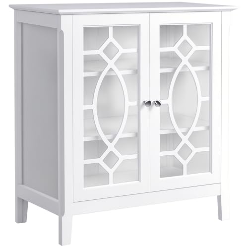 White Glass Door Sideboard Buffet Cabinet with Adjustable Shelves N805586