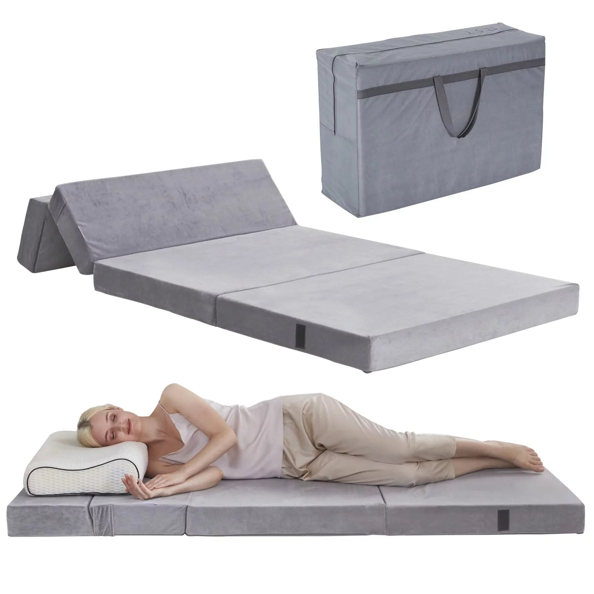 Velvet 4 Folding Mattress Topper with Carry Case D582742