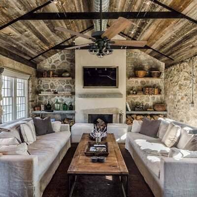 Rustic Industrial Farmhouse LED Ceiling Fan with Light Kit and Remote, 52x22 W1573