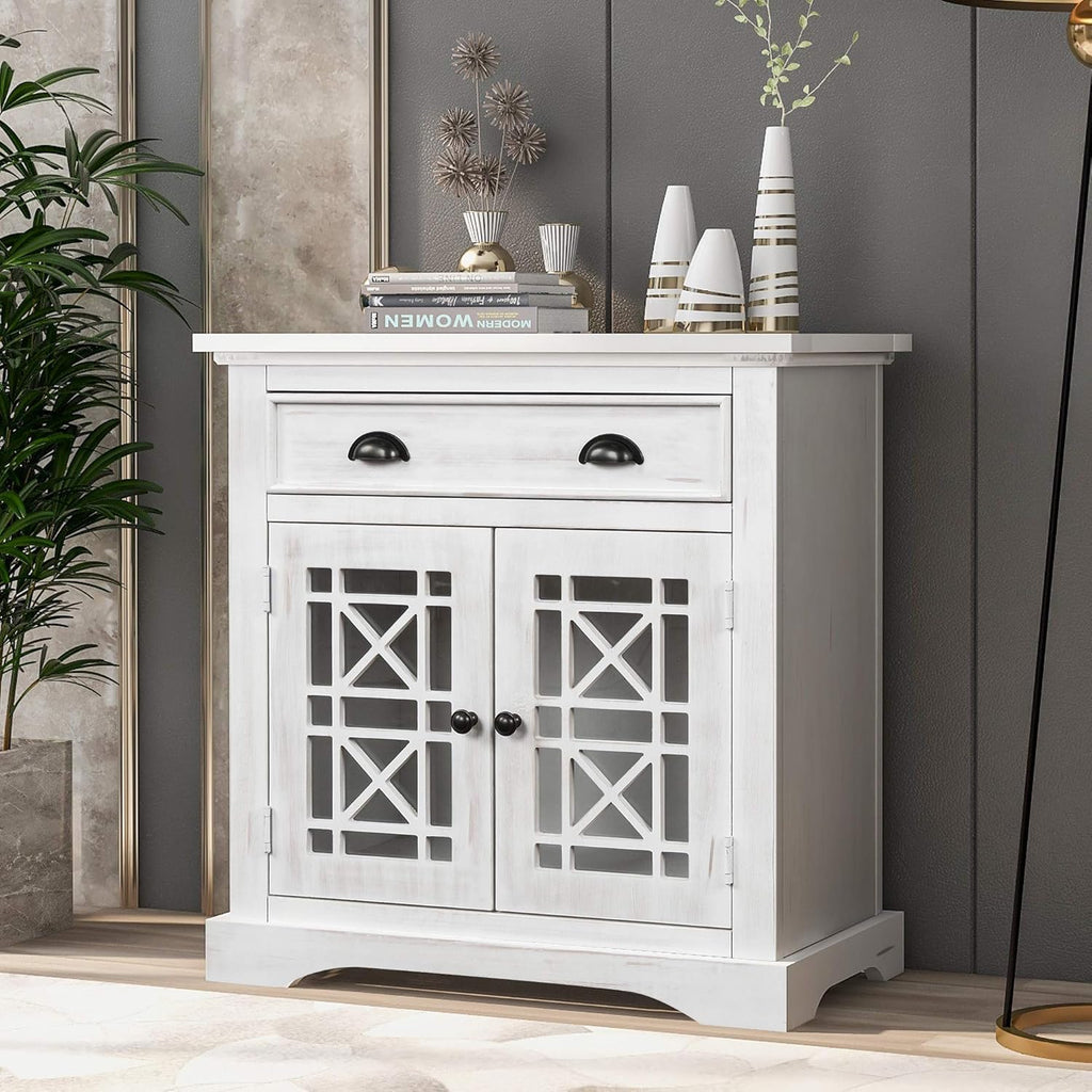 Espresso Storage Cabinet with Doors and Wood Drawer F49336