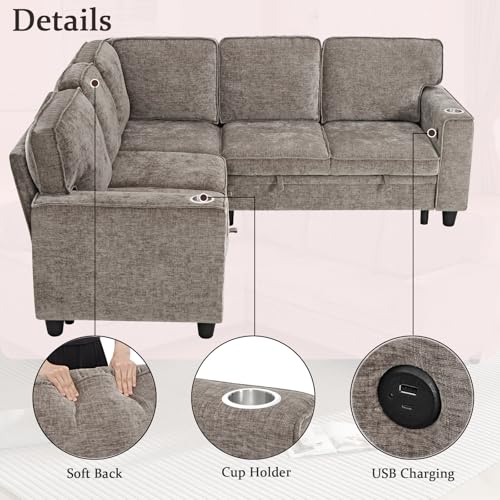 86 INCH L Shaped Convertible Sleeper Sectional Sofa Pull-Out Couch Bed I795742