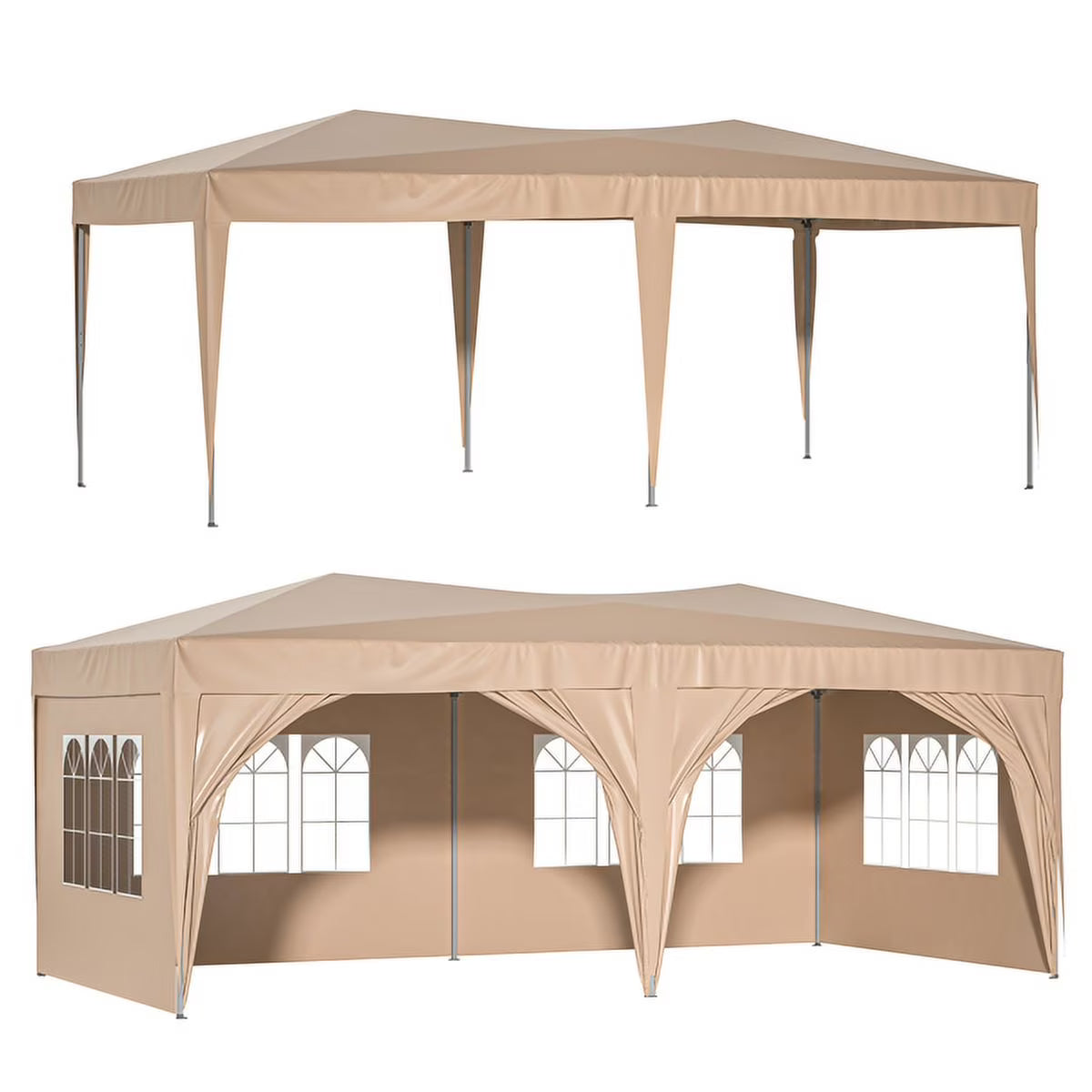 Beige 10 x 20 ft Pop Up Canopy Tent with 6 Removable Sidewalls & Carry Bag K593