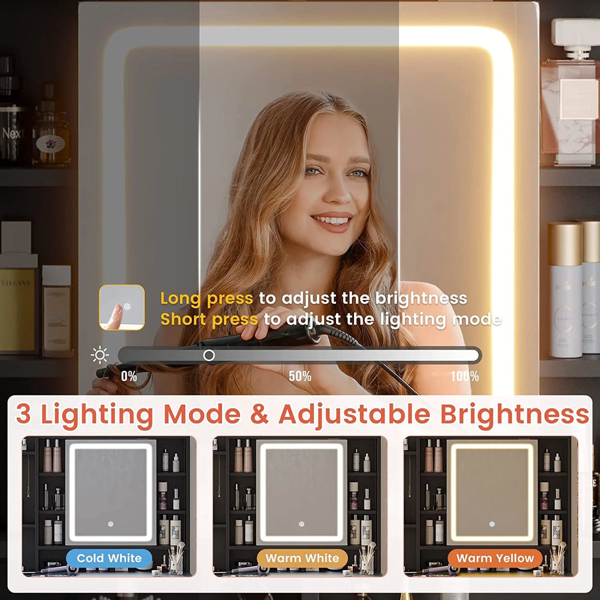 Black Makeup Desk with Lights and Charging Station N4939