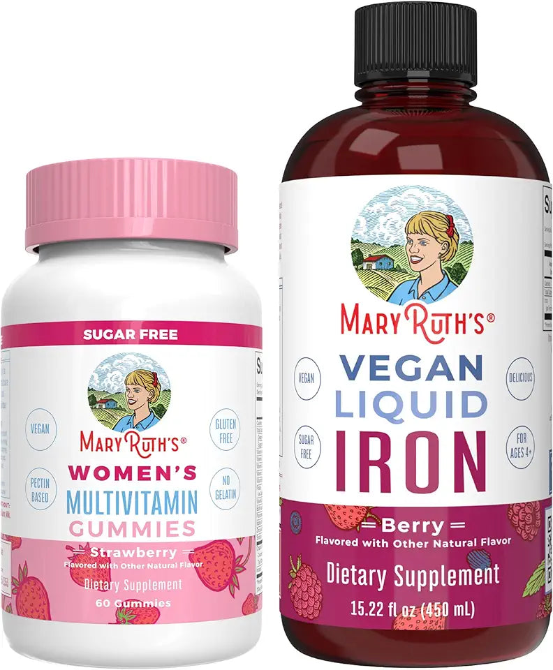 Sugar Free Vegan Multivitamin Gummies and Iron Liquid U240980