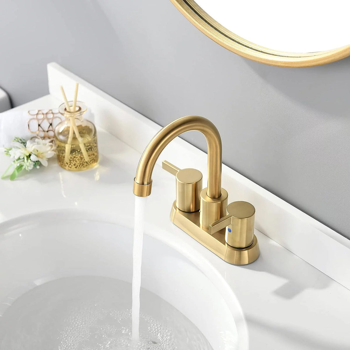 Brushed Gold 2 Handle Centerset Bathroom Faucet O44870