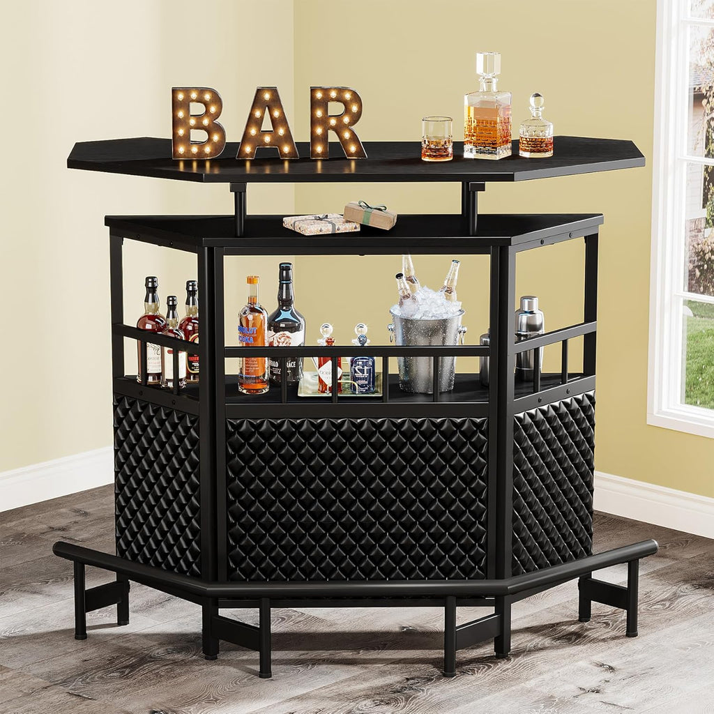 Black 4 Tier Bar Cabinet with Stemware Rack Z112