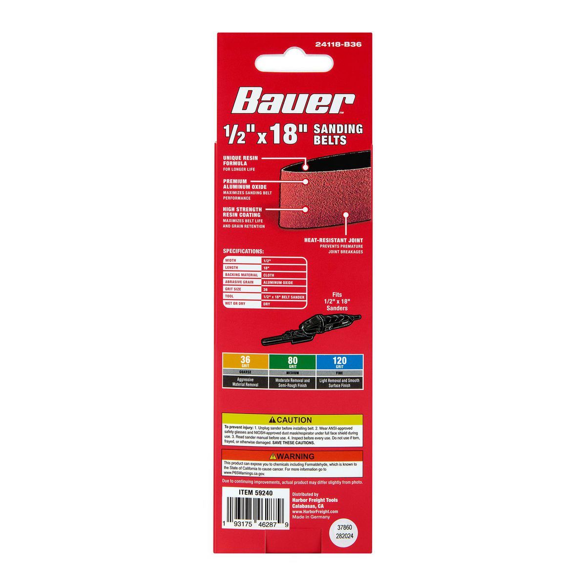 1/2 in. x 18 in. 36-Grit Aluminum Oxide Sanding Belts 3-Pack N256348