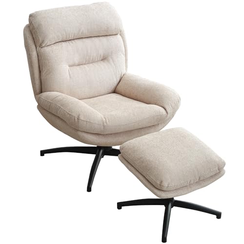 Beige Chenille Swivel Accent Chair with Ottoman Q731