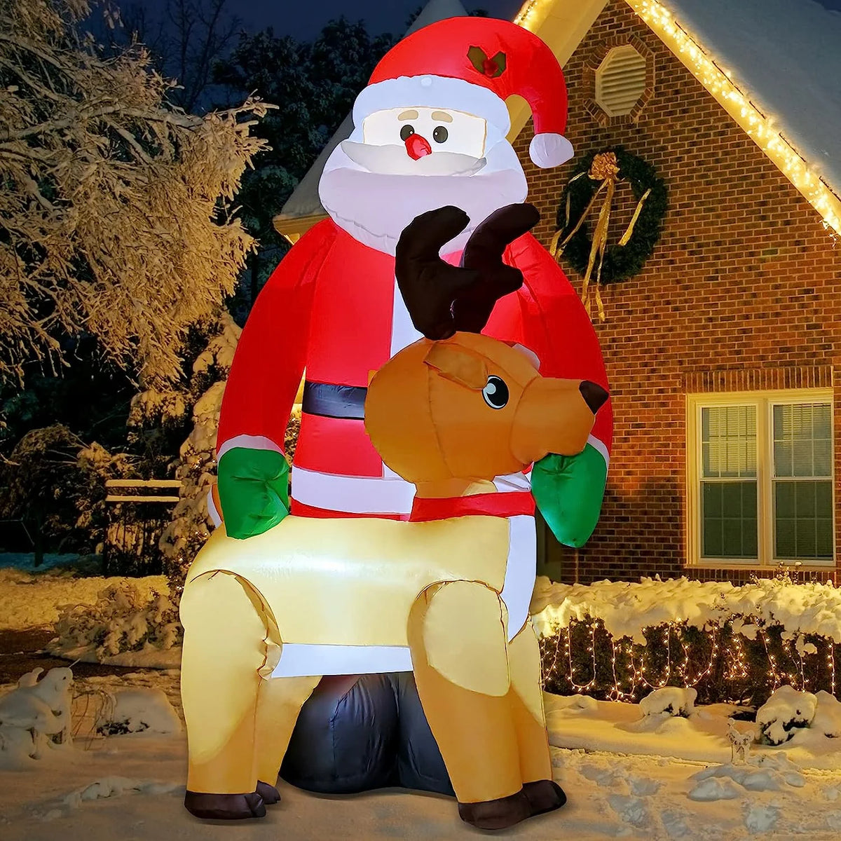 8FT Inflatable Christmas Santa Claus with Reindeer Decorations, Built-in LED Lights L337226