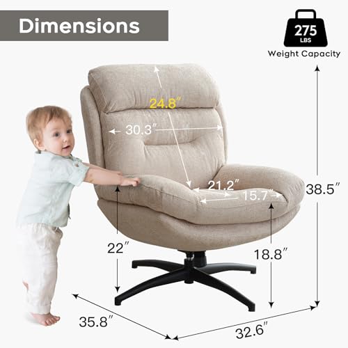 Beige Chenille Swivel Accent Chair with Ottoman Q731