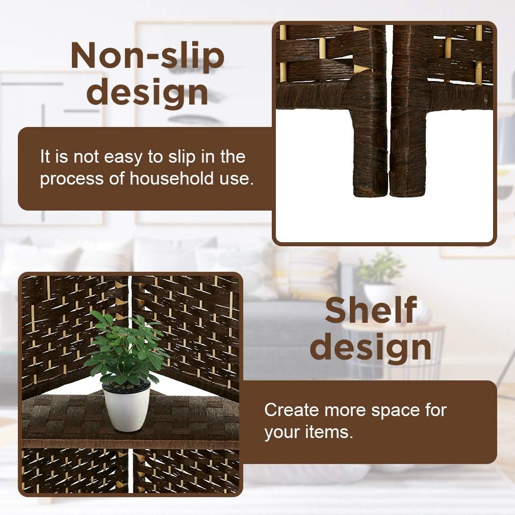 Brown 6 Panel Wooden Folding Room Divider with Shelves V29210