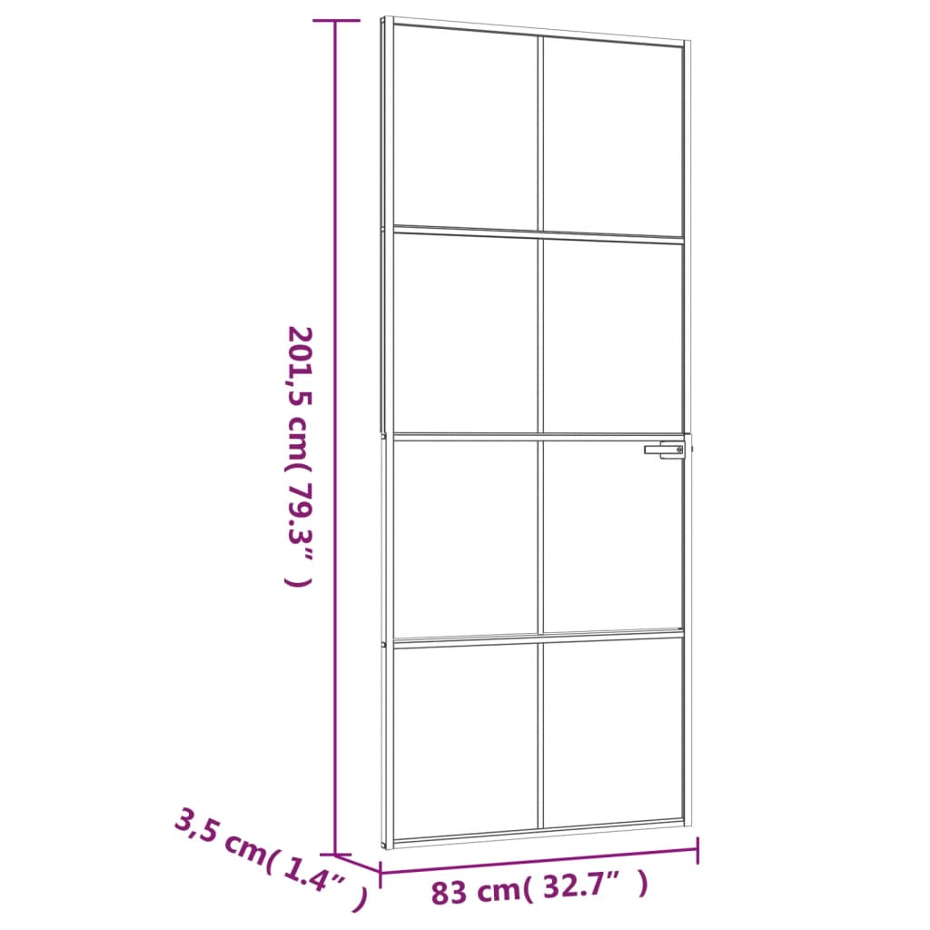 Black 32.7"x79.3" Tempered Glass Aluminum Slim Interior Door B49586