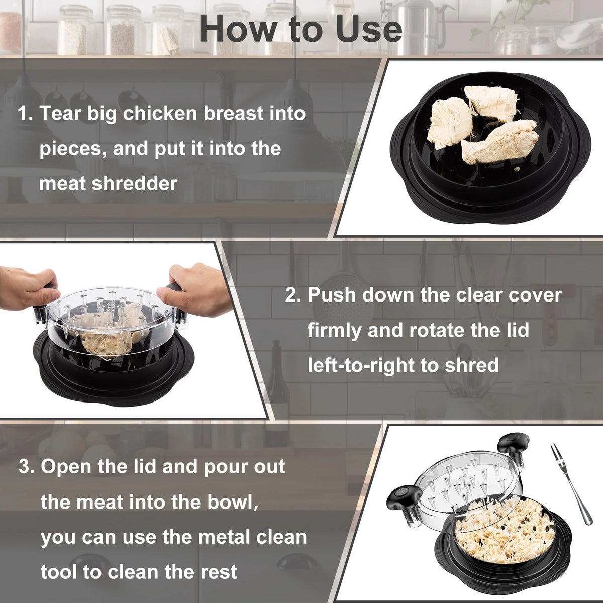 Large Chicken Breast Shredder Tool with Brush and Fork J92303
