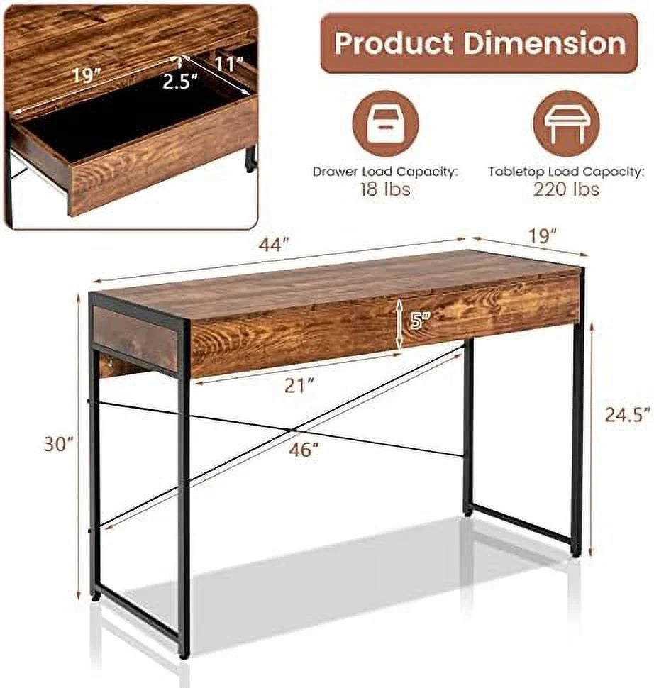 44 inch Computer Desk with 2 Drawers Steel Frame K469