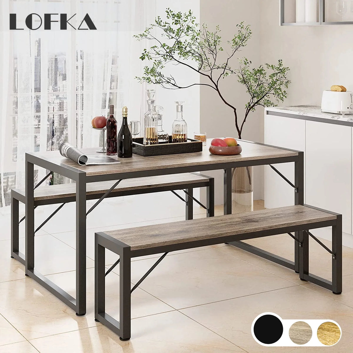 Black Modern Dining Table and Chairs for 4 F344489