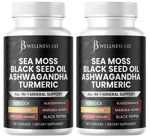 Sea Moss Black Seed Oil Ashwagandha Turmeric Bladderwrack Burdock Vitamin C Vitamin D3 120 Count Z125