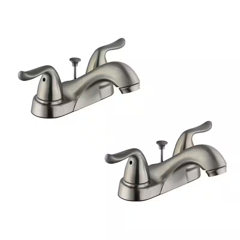 4 in. Centerset Double-Handle Low-Arc Bathroom Faucet in Brushed Nickel (2-Pack) K413