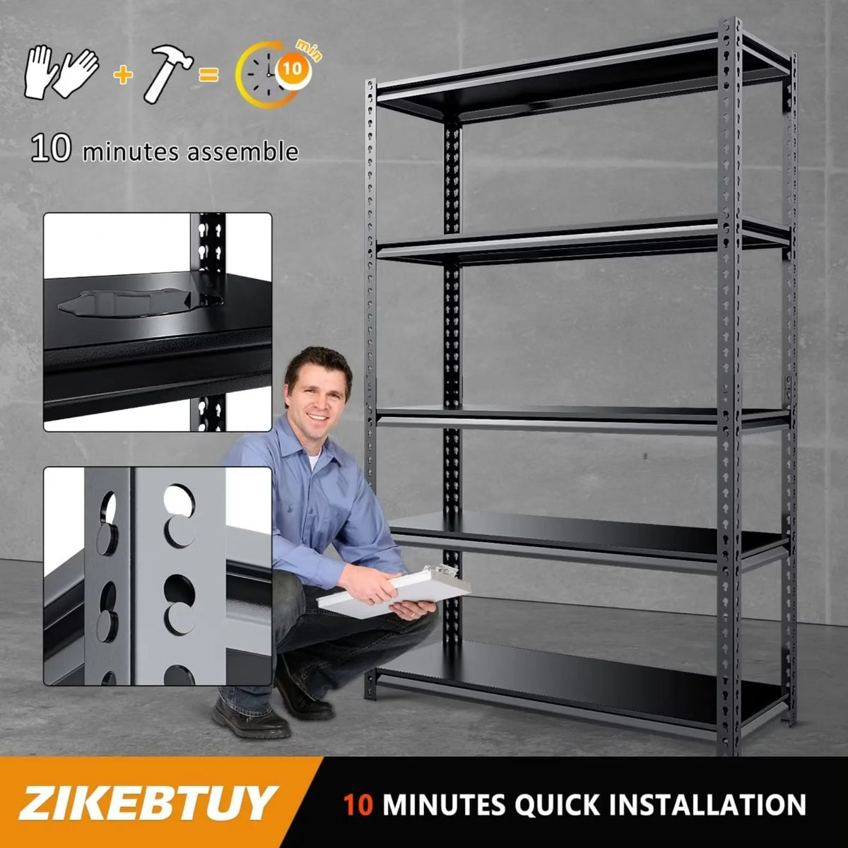 Heavy Duty 5-Tier Metal Garage Storage Shelving Rack, 35.8" W x 16.2" D x 72" H A57960