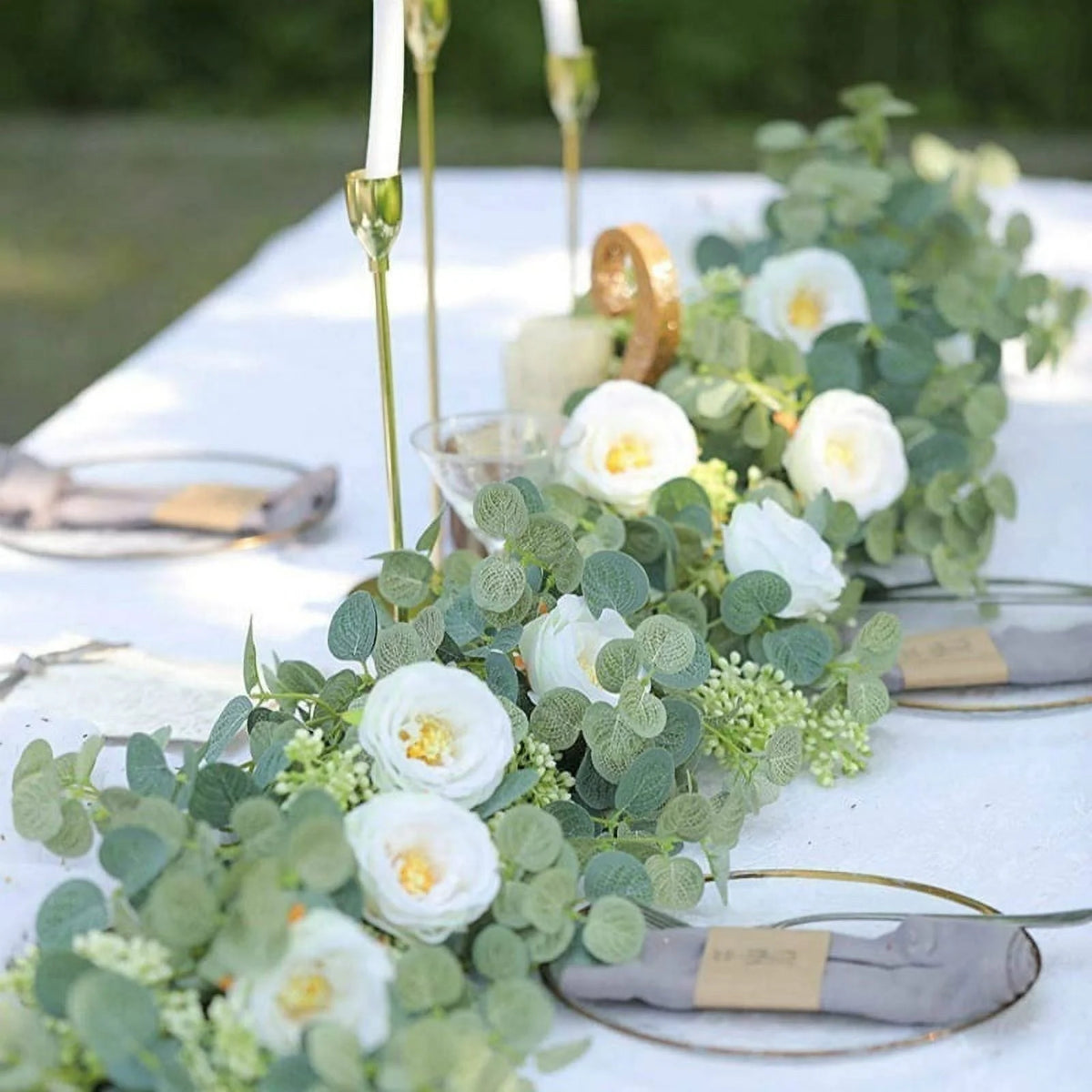 2PCS 1.8M Artificial Eucalyptus Garland with Champagne Roses T58369