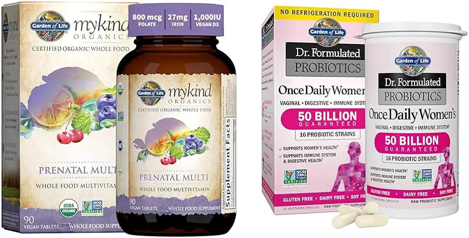 Prenatal Multivitamin with Vitamin D3, B6, B12, C & Iron & Women's Probiotics 30 Capsules L3952