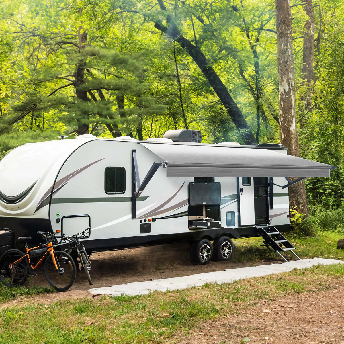 Grey Motorized Retractable RV Awning 20X8 ft Y966355