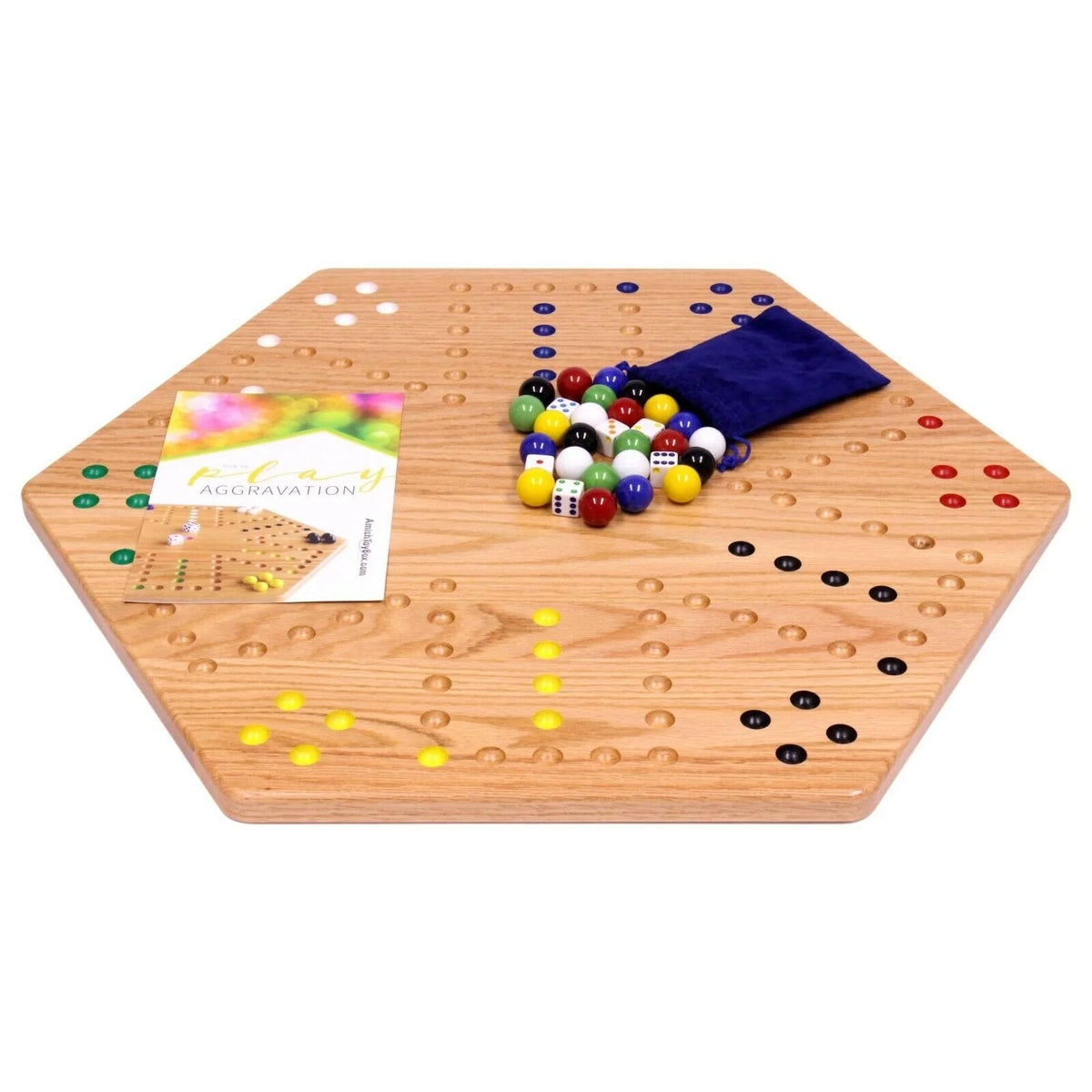 Large 24" Wooden Hand-Painted Aggravation Board Game with XLarge 22mm Marbles and Dice Z496616