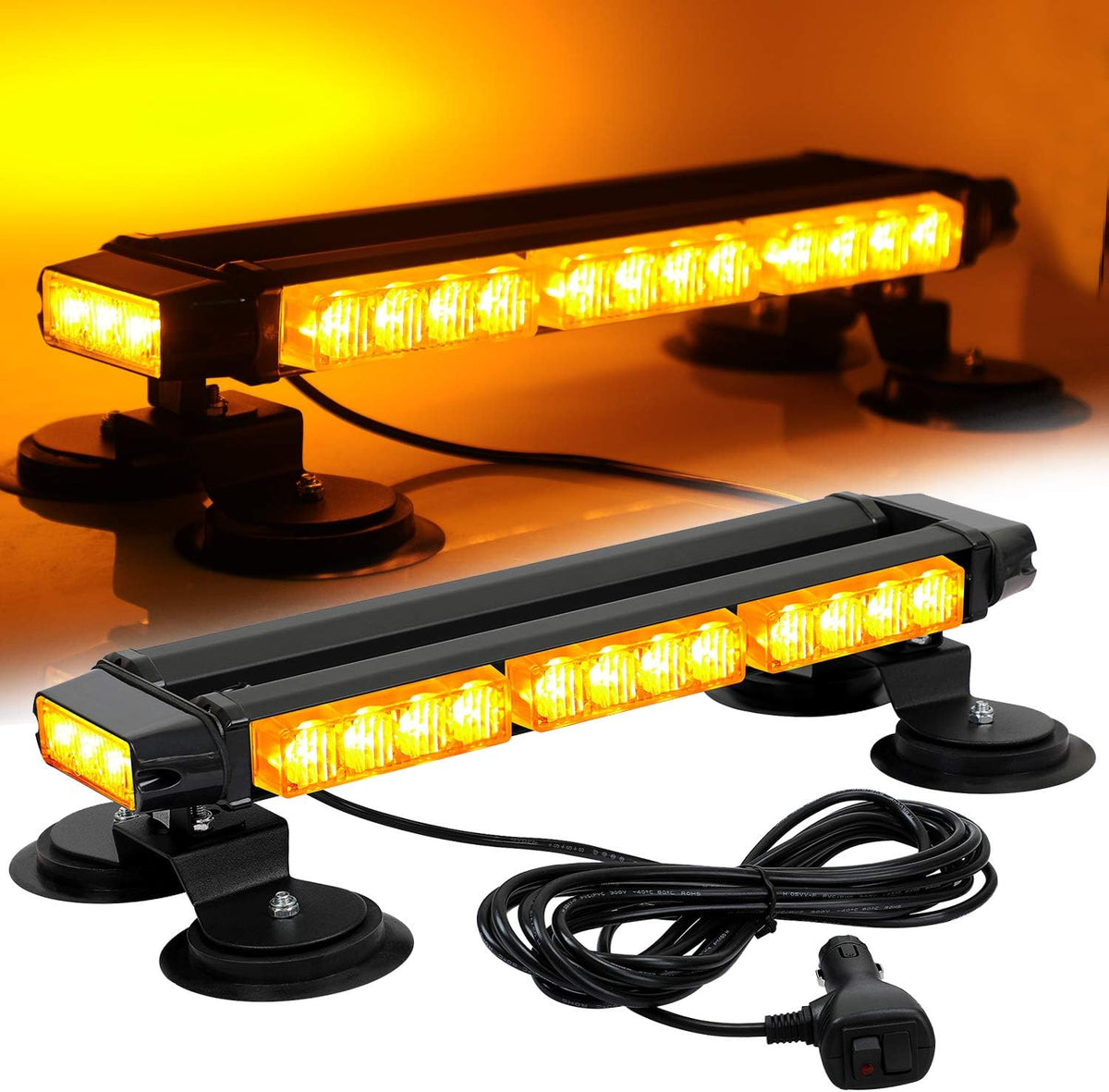 16.8 Inch LED Strobe Light Bar with Magnetic Base (Amber White Amber) N9670