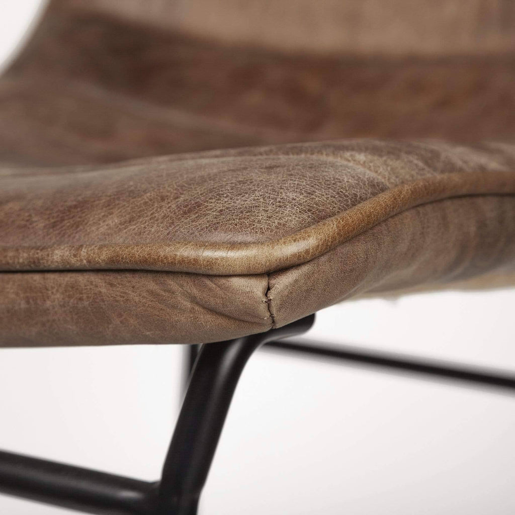 Brown Leather Seat Black Metal Frame Stool S660408