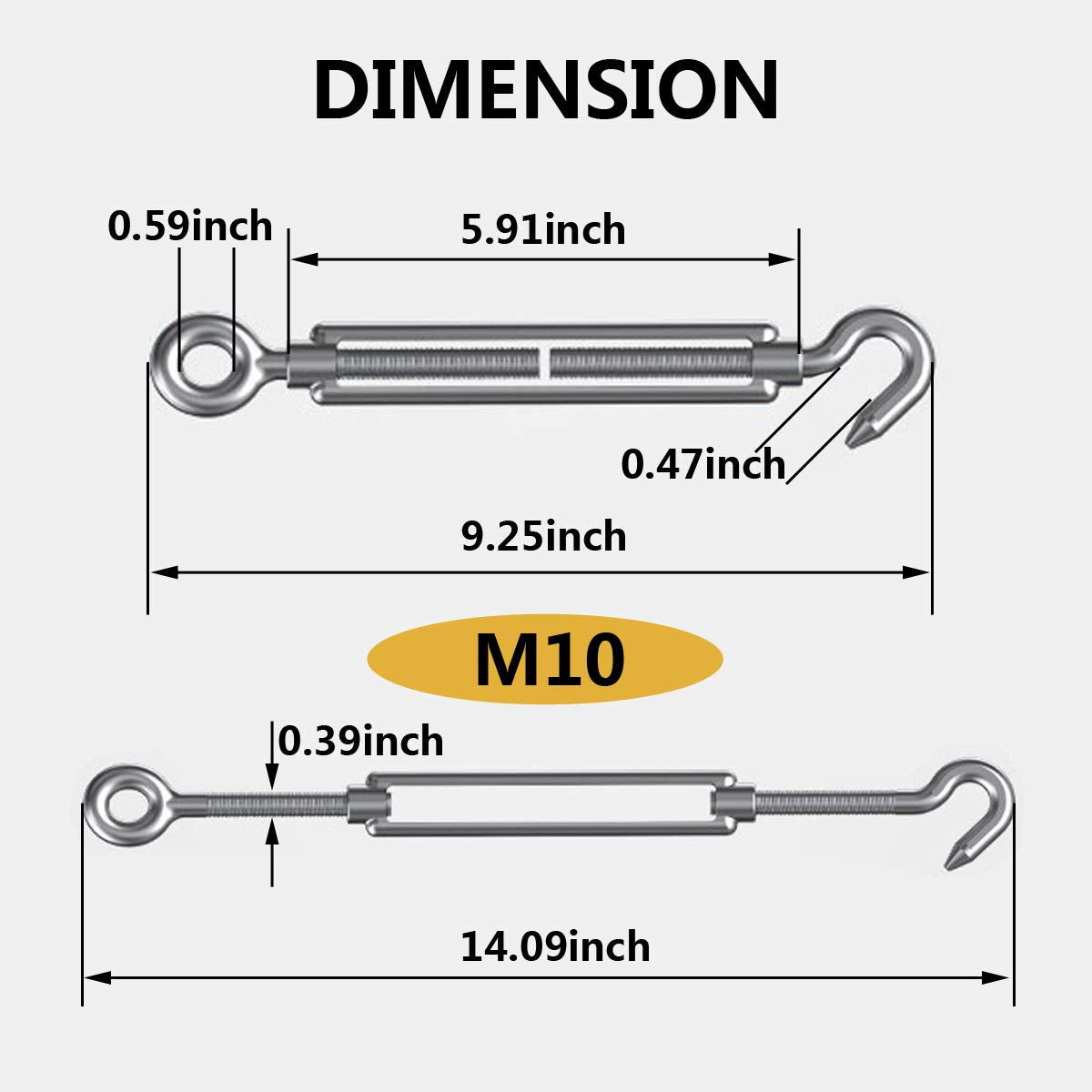 304 Stainless Steel Adjustable Wire Rope Tensioner Kit with Hooks J656766