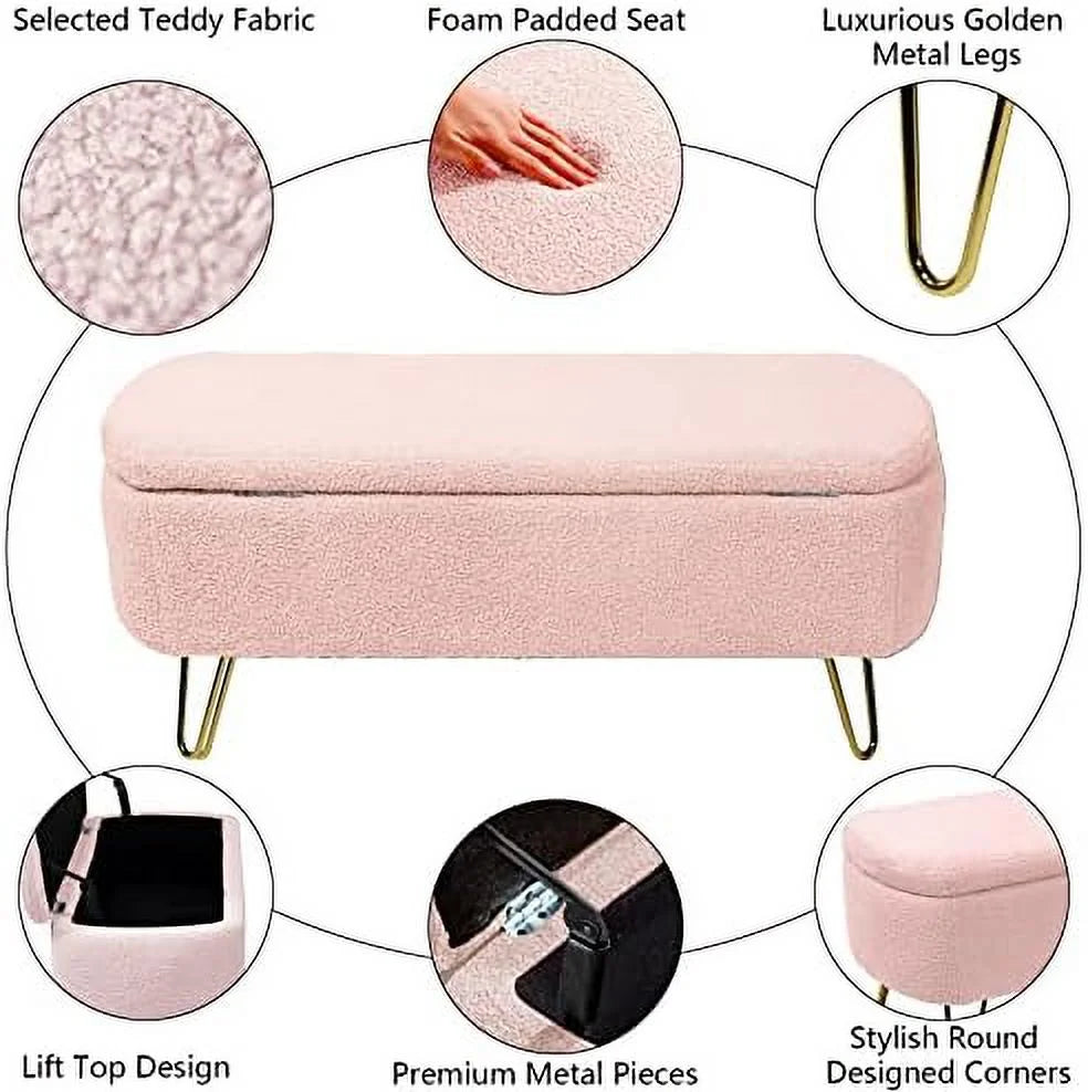 Cream White Boucle Ottoman Bench L621