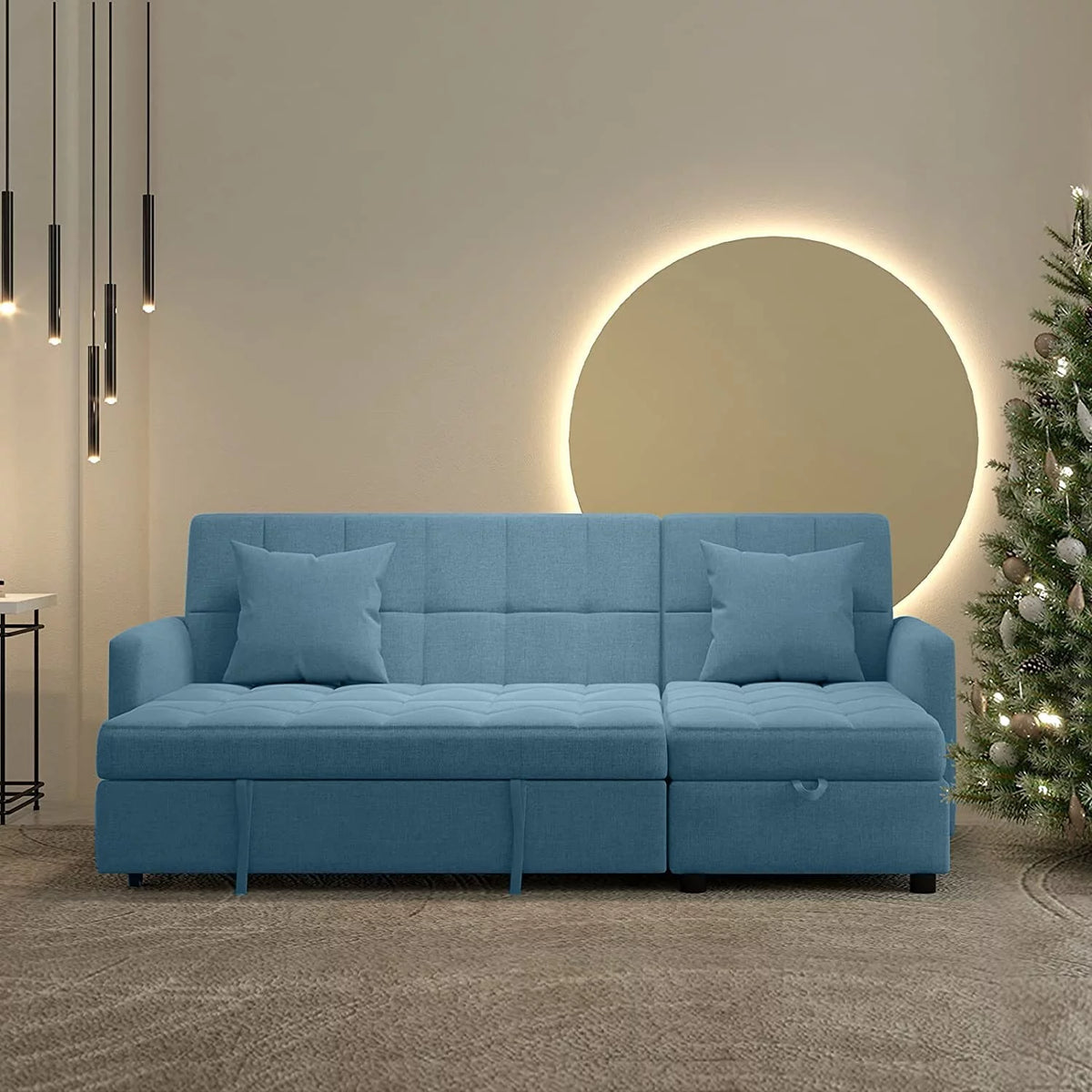 Reversible Sleeper Sectional Sofa with Storage Chaise Light Grey T9893