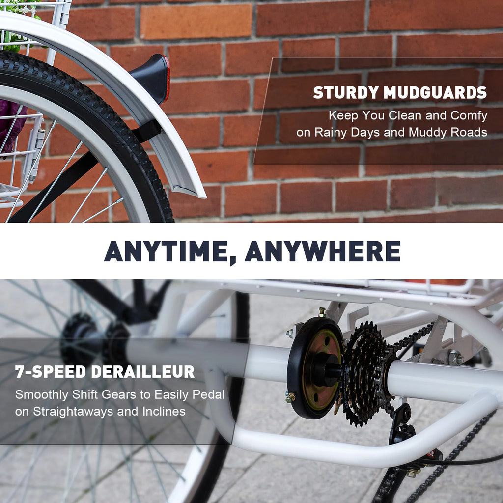 26 Inch 3 Wheel Bike with 7 Speeds & Basket R4889