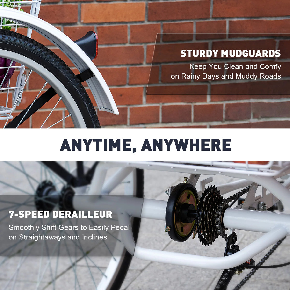 26 Inch 3 Wheel Bike with 7 Speeds & Basket R4889