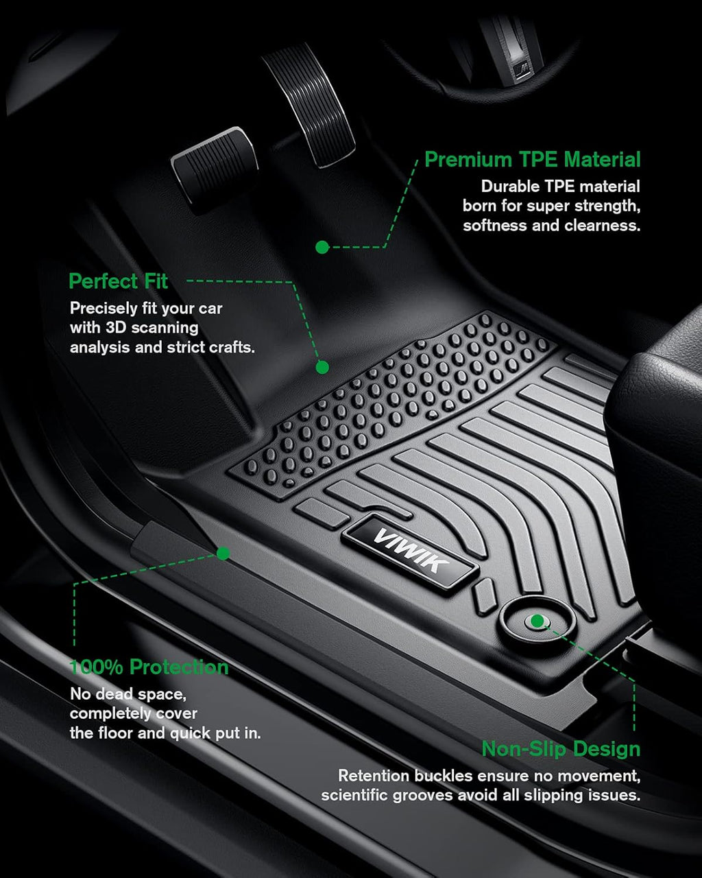 Black TPE All Weather Car Floor Mats Full Set E288534