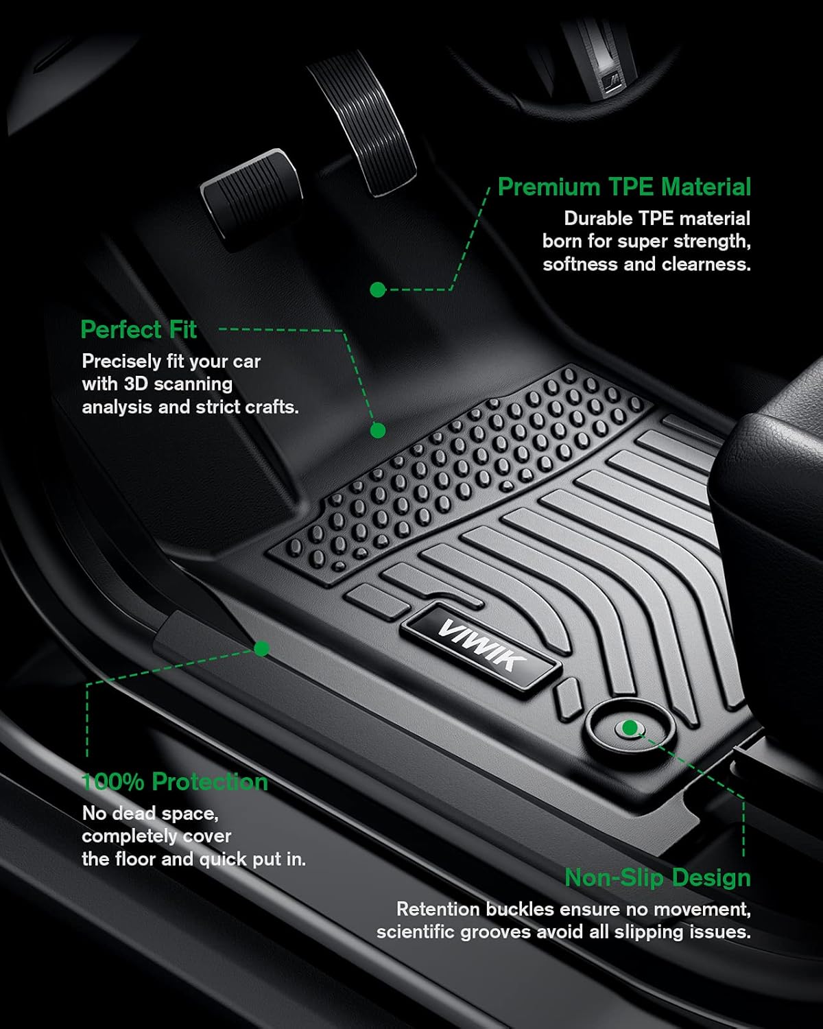 Black TPE All Weather Car Floor Mats Full Set E288534