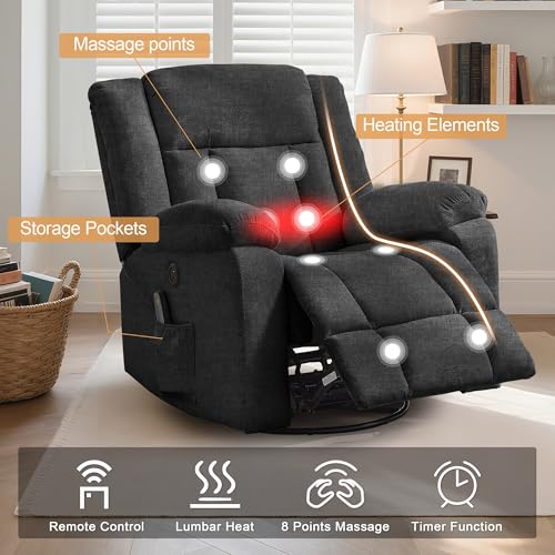 360° Swivel Rocking Recliner with Massage and Heating N51375