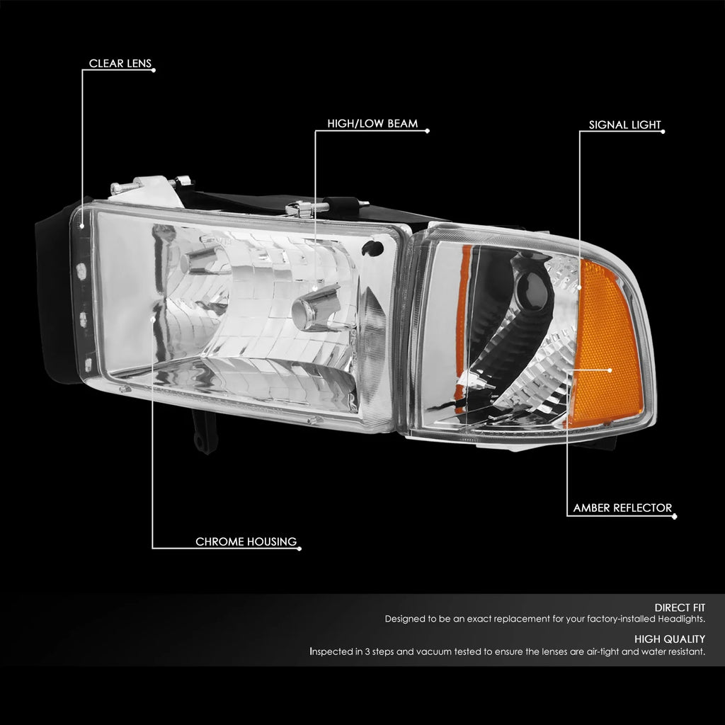 Chrome Housing Amber Headlight and Corner Lamp for Dodge Ram Truck P7686