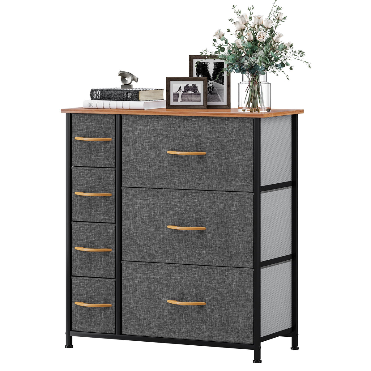 Gray Metal Fabric Wood Drawer Chests V7189