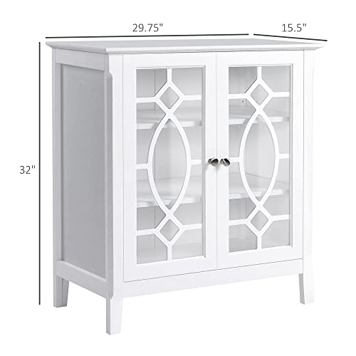 White Glass Door Sideboard Buffet Cabinet with Adjustable Shelves N805586