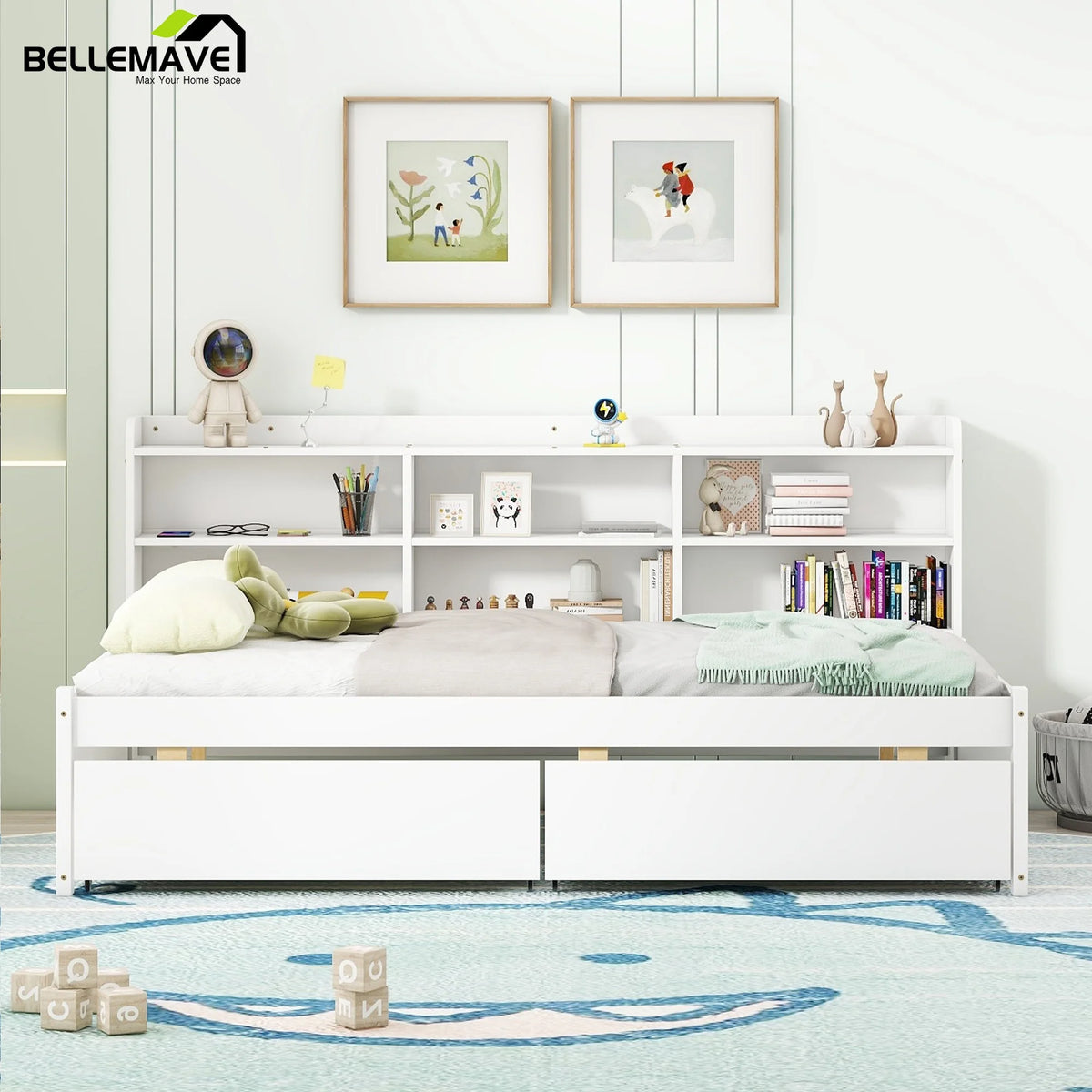Full Size Platform Bed with Bookcases and Drawers Gray S84246