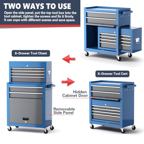 8 Drawer Rolling Metal Tool Chest with Wheels A341