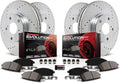 Front and Rear Carbon Fiber Brake Pads with Drilled & Slotted Brake Rotors Kit Y6420