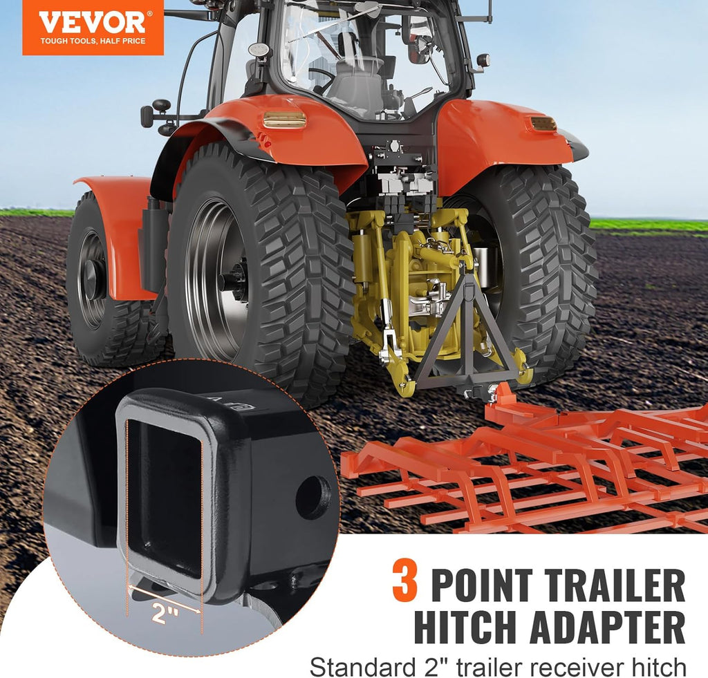 3 Point 2" Receiver Trailer Hitch Category 1 Tractor Tow Drawbar Adapter with Pins T181963