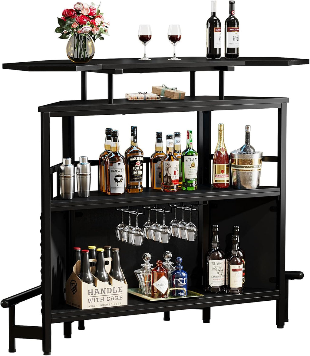 Black 4 Tier Bar Cabinet with Stemware Rack Z112