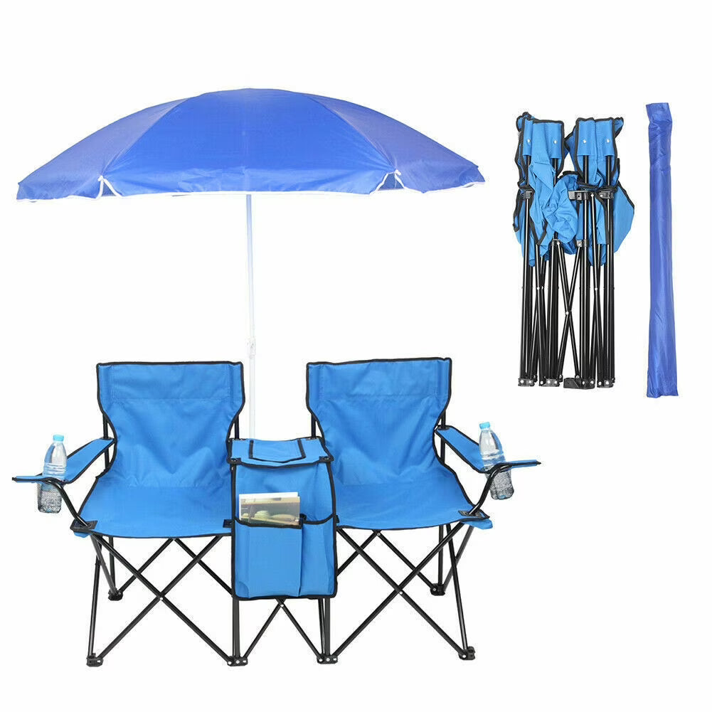 Folding Picnic Chair with Umbrella Mini Table Beverage Holder X549